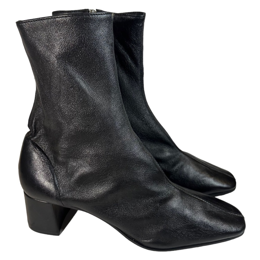 Zara Black Soft Leather High Heel Ankle Boot Size 39